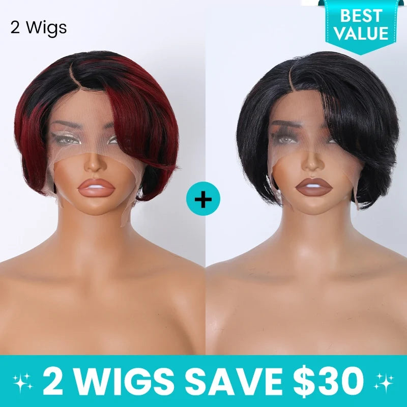 Pre-Styled Pixie Cut Short Bob Wig Affordable Glueless Human Hair Wig Lace Wig