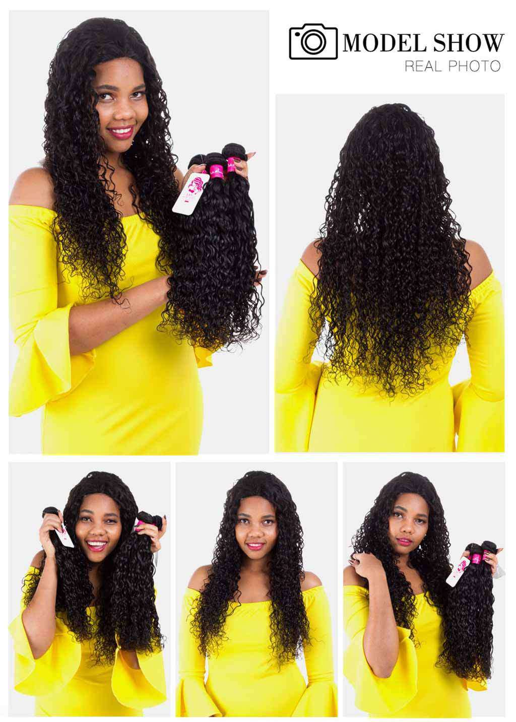9A Water Wave Virgin Hair 3 Bundles with Closure Natural Color Malaysian Hair
