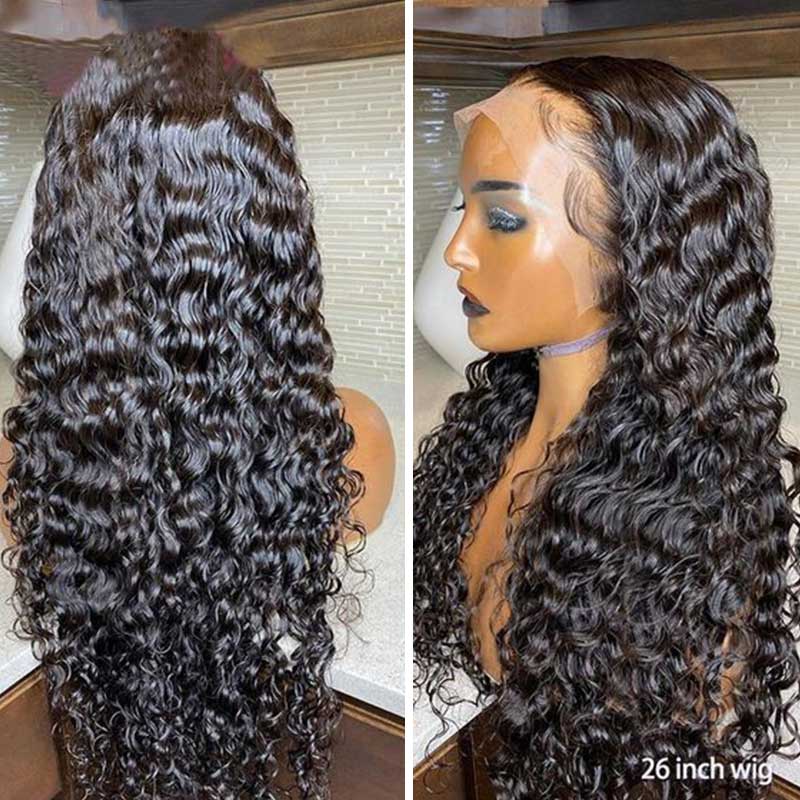 13x4 Transparent HD lace Front Wigs Deep Wave Human Hair 180% Density Ashimary