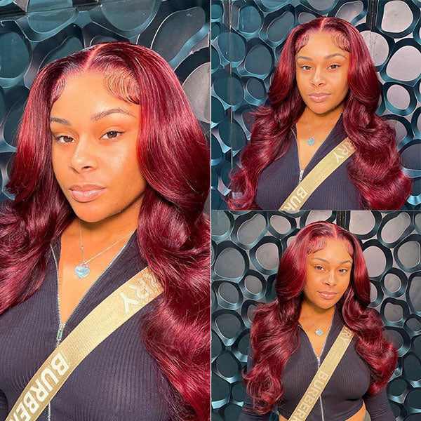Body Wave 99J Burgundy Curly Wig 13*4 13*6 Frontal Wigs Ashimary Virgin Hair Front Wigs