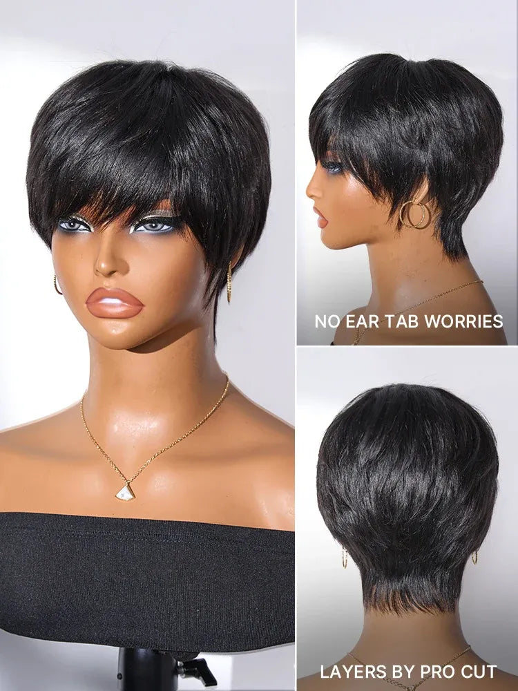 2 Wigs=$89 | Short Pixie Cut Glueless Human Hair Wig + Glueless Highlight Pixie Cut Wig