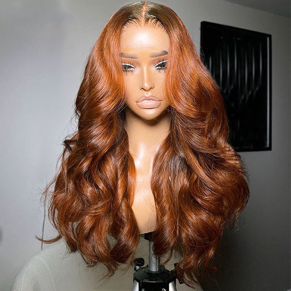 Throw Go On Glueless Copper Brown 35# Body Wave 4x4 5x5 Lace Wigs Beginner Friendly