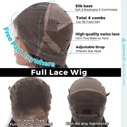 4# Chocolate Brown Full Lace Wig Ashimary Human Hair Wigs 250% Density All Texture