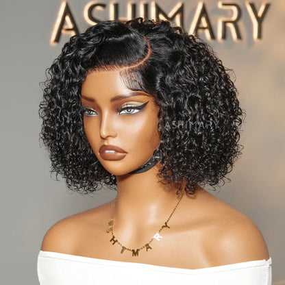 Trendy Short Cut Curly Knotless 4x4 Lace Glueless Side Part Pre-Styled Bob Wig
