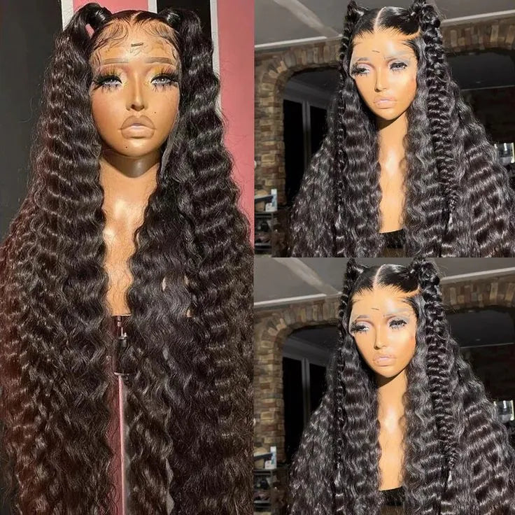 Pull Go 13x6 Full Wig Transparent Glueless Lace Loose Deep Wave Wig Natural Black Color