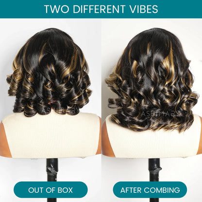 Light Highlight Glueless Pre-Styled Short Bob Body Wave Wig Pre-Everything Salon Free Human Hair Wig