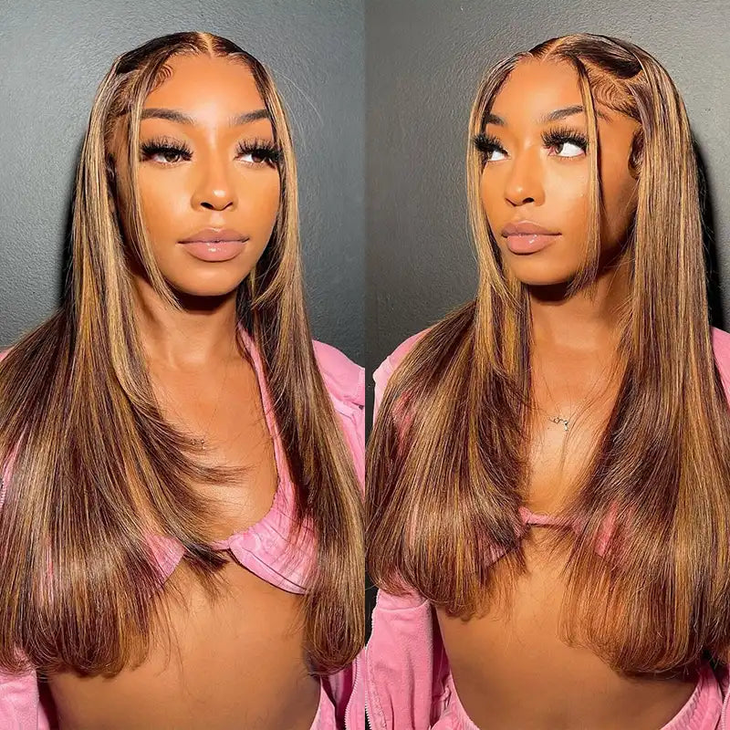 1B/30 Highlight Straight Human Hair 13x4 Lace Front Wigs For Women