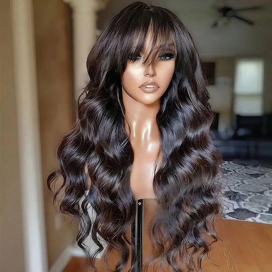 $94 for 20" Throw on & Go Body Wave Wig with Bangs Cost-effective Wig 10A Human Hair