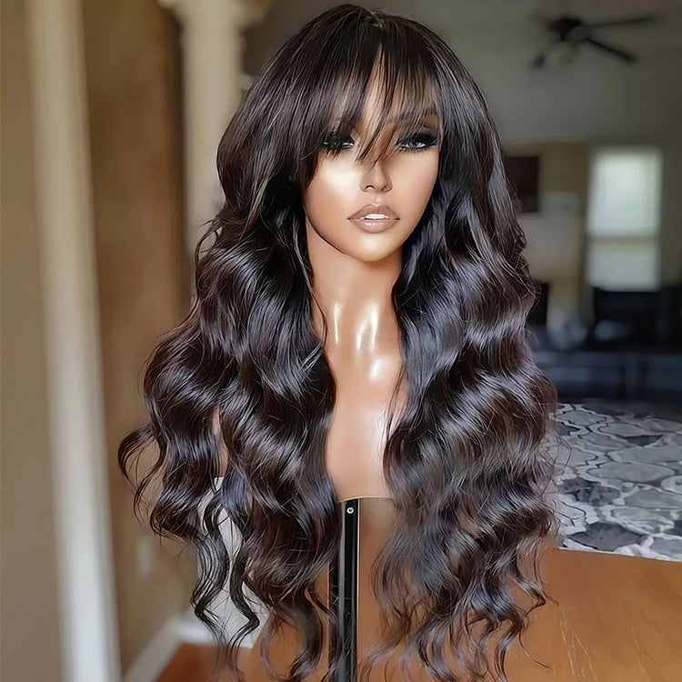$94 for 20" Throw on & Go Body Wave Wig with Bangs Cost-effective Wig 10A Human Hair