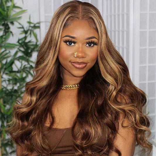 Brown Highlight Body Wave Wigs 4x4/13x4/13x6 Human Hair Lace Wigs Ashimary