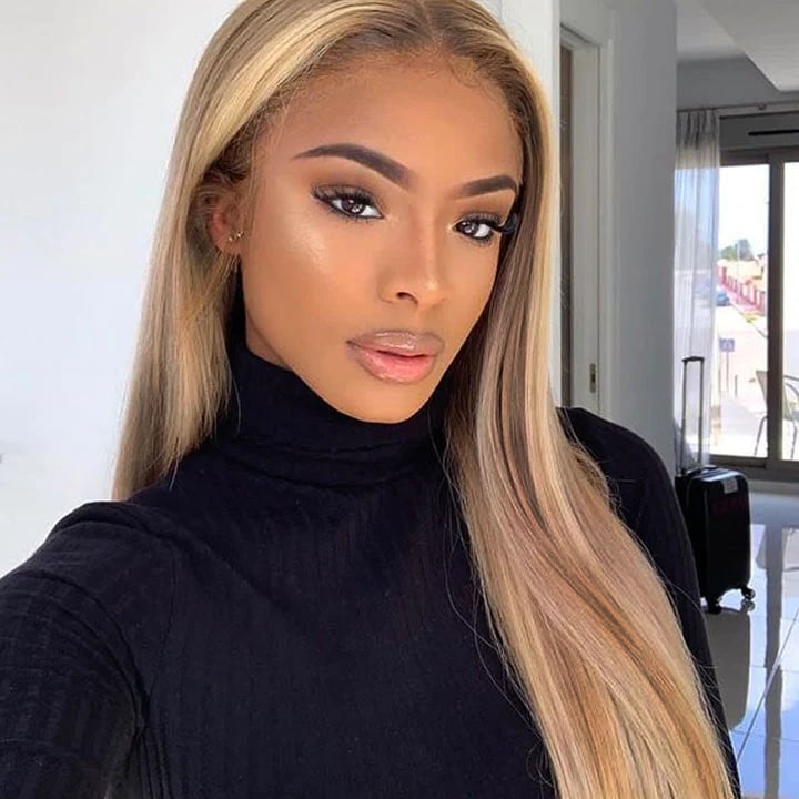 Customized Blonde Balayage on Brown Hair Transparent 13x4 &13x6 Full Lace Frontal Wig Ashimary