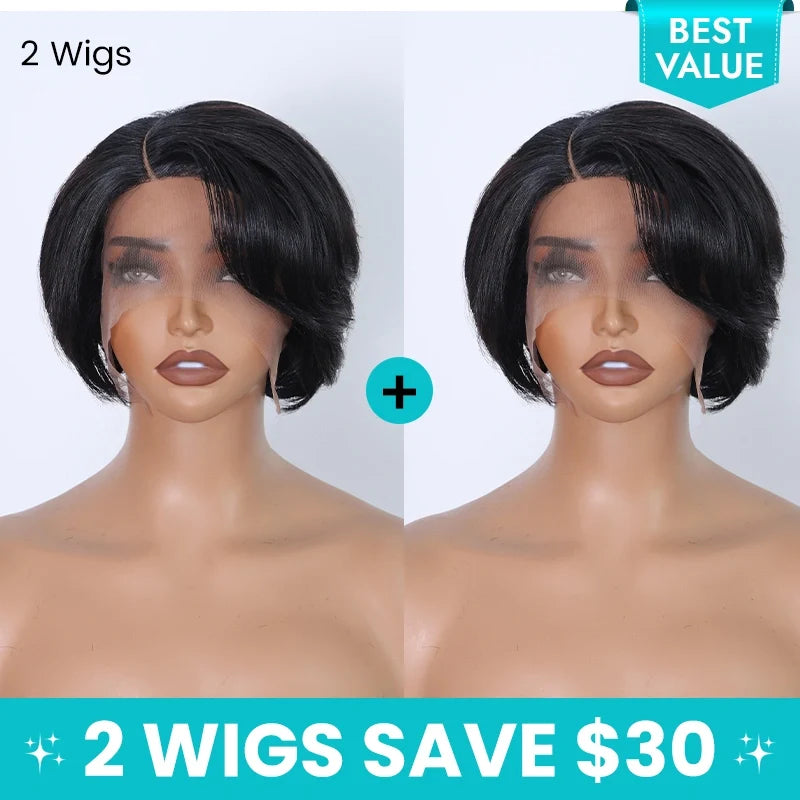 Pre-Styled Pixie Cut Short Bob Wig Affordable Glueless Human Hair Wig Lace Wig