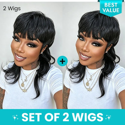 Pixie Cut Wavy Layered Mullet Wig Full Machine Made Human Hair Wig