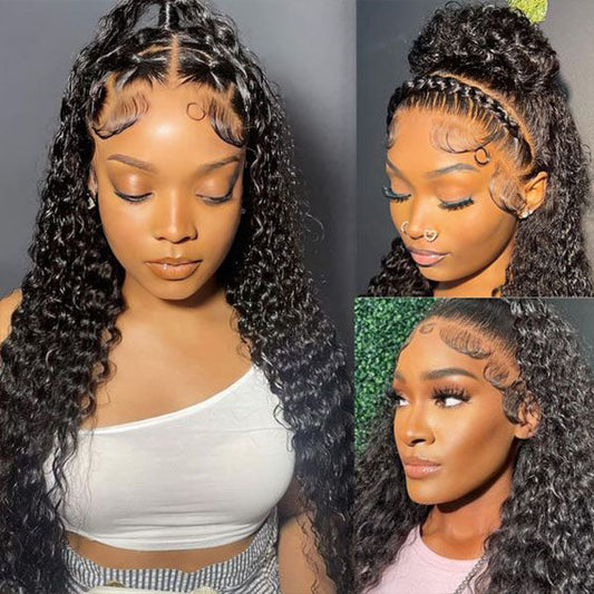 Breathable Frontal Lace Wig Pre Plucked Deep Wave Human Hair Wig Natural Hairline