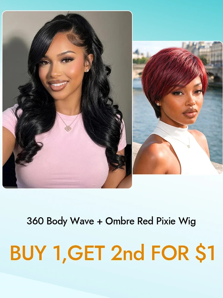 2nd Wig Only $1 | Body Wave 360 Lace frontal Invisi Strap Wig and Ombre Pixie Glueless Wig