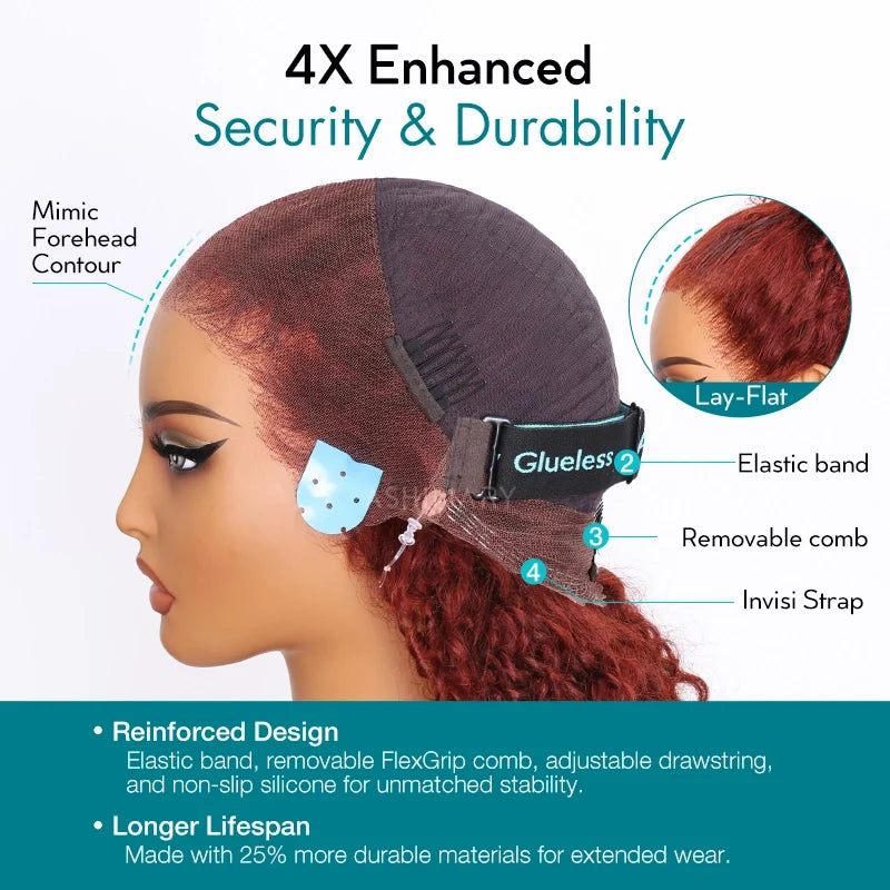 Reddish Brown Curly Wig 360 Melting Lace Frontal Invisi Strap Glueless Human Hair