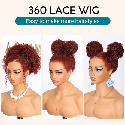 Reddish Brown Curly Wig 360 Melting Lace Frontal Invisi Strap Glueless Human Hair