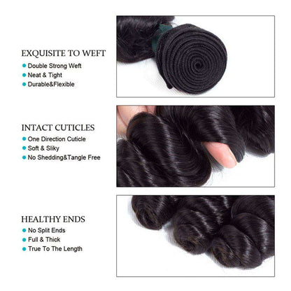 Loose Wave 4 Bundles With Closure Natural Color Human Hair Remy Hair