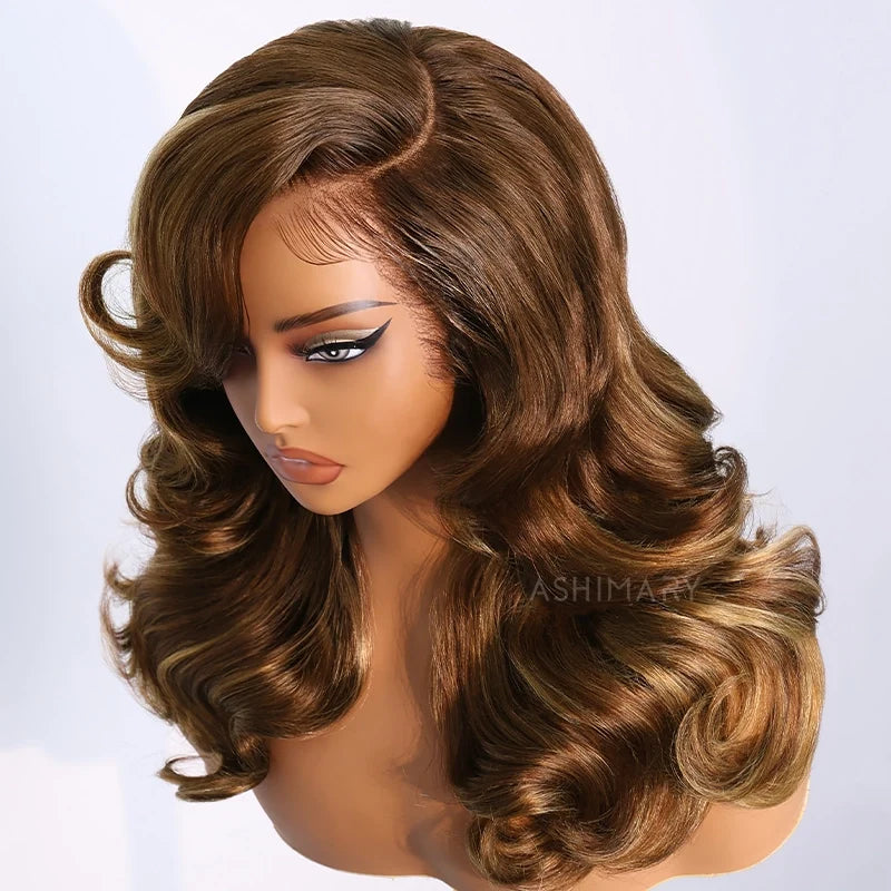 Pre Styled Highlight Peacock Curls Lace Front Wig 13x6 Pull Go Glueless Human Hair with Bold Layers
