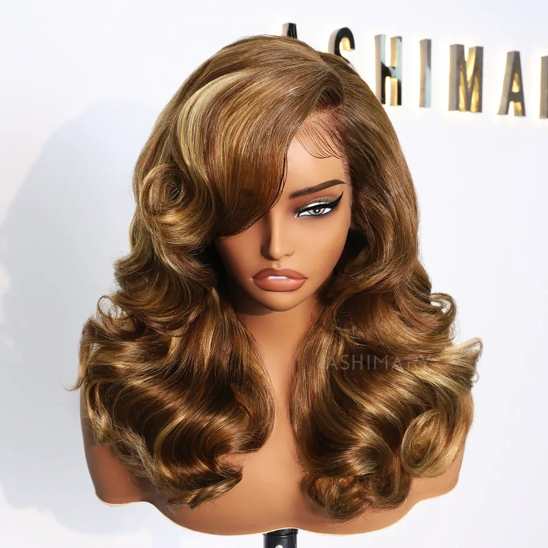 Pre Styled Highlight Peacock Curls Lace Front Wig 13x6 Pull Go Glueless Human Hair with Bold Layers