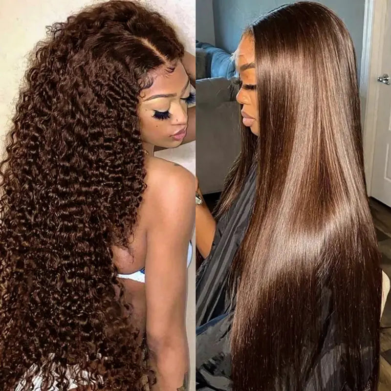 360 Lace Frontal 4# Chocolate Brown Wig Deep Wave Human Hair Wigs Transparent Lace Straight Wig