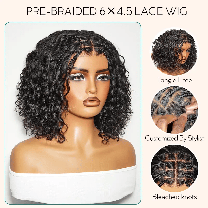 [US 24H Ship] Pre-Braided Water Wave Glueless 6x4.5 Closure Lace with Braided Top Human Hair Wig Pre-Cut Lace