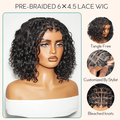 [US 24H Ship] Pre-Braided Water Wave Glueless 6x4.5 Closure Lace with Braided Top Human Hair Wig Pre-Cut Lace