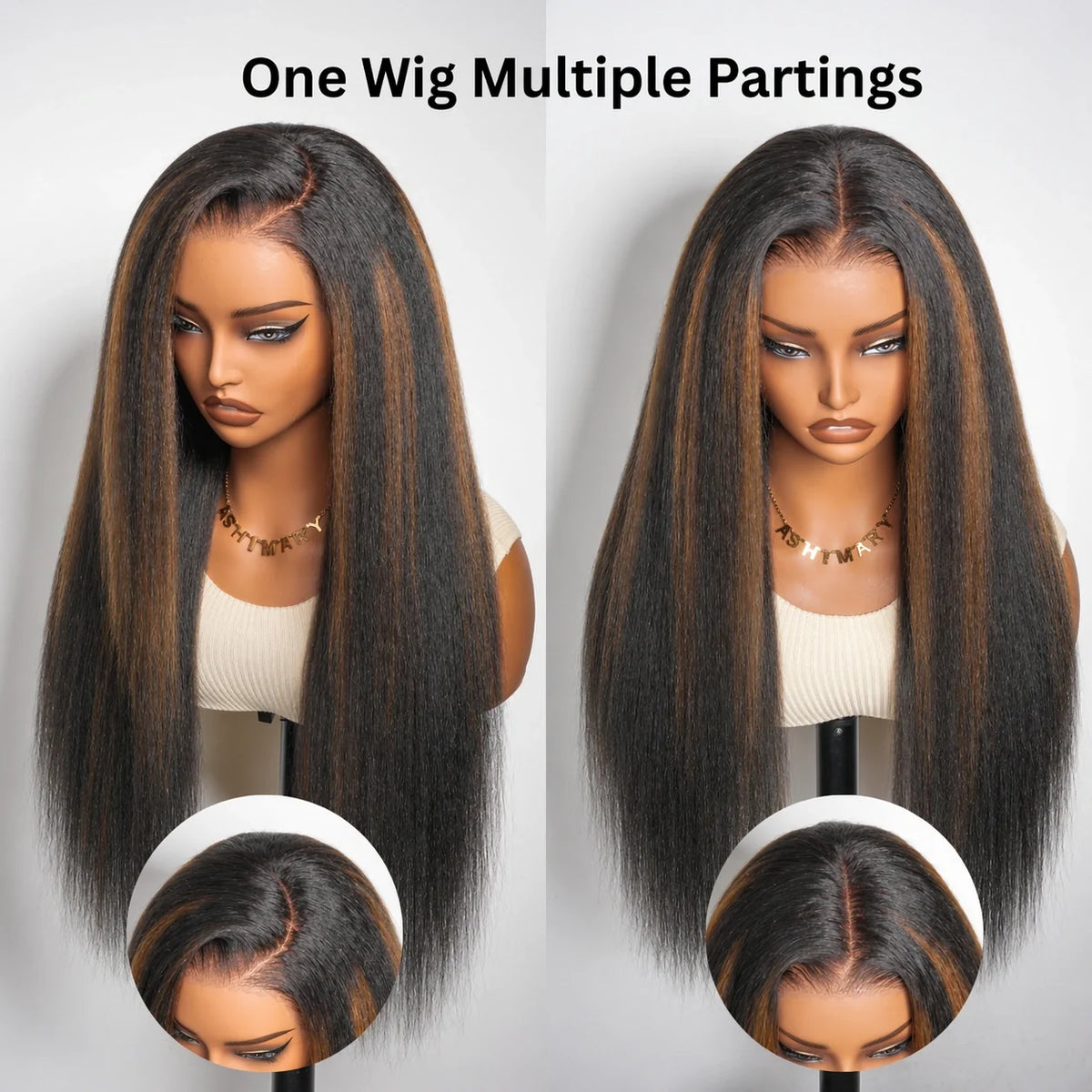 Yaki Straight Brown Highlight 7x5 StayLock™ Contour Structure 720° Snug Fit Glueless Wig Pre Everything Human Hair Wig