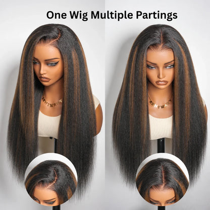 Yaki Straight Brown Highlight 7x5 StayLock™ Contour Structure 720° Snug Fit Glueless Wig Pre Everything Human Hair Wig