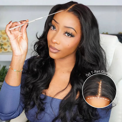 Layered Cut Pre-Bleached Body Wave Pre-Cut 7x5 T Part Glueless Lace Wear Go Wigs