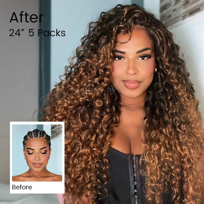 Water Wave Crochet Hair Brown Ombre Machine Made Feather Crochet Human Hair Extension