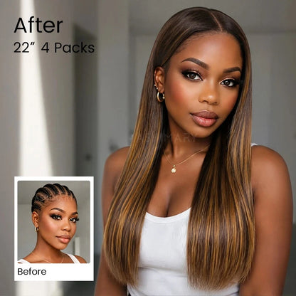 Silky Straight Feather Crochet Braid Highlight Ombre Human Hair Extensions
