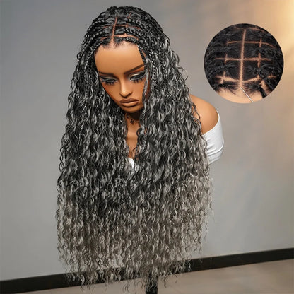 Invisi Strap Full Lace Knotless Boho Curls Braided Long Wig Pre-braid Lightweight Super Natural Scalp