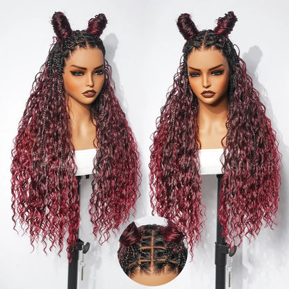 Invisi Strap Full Lace Knotless Boho Curls Braided Long Wig Pre-braid Lightweight Super Natural Scalp