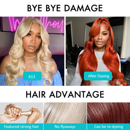 Ashimary Blonde Full Lace Frontal with Invisi-Strap™ Parting Max Skin Melt Lace 613 Colored Body Wave Human Hair Wig