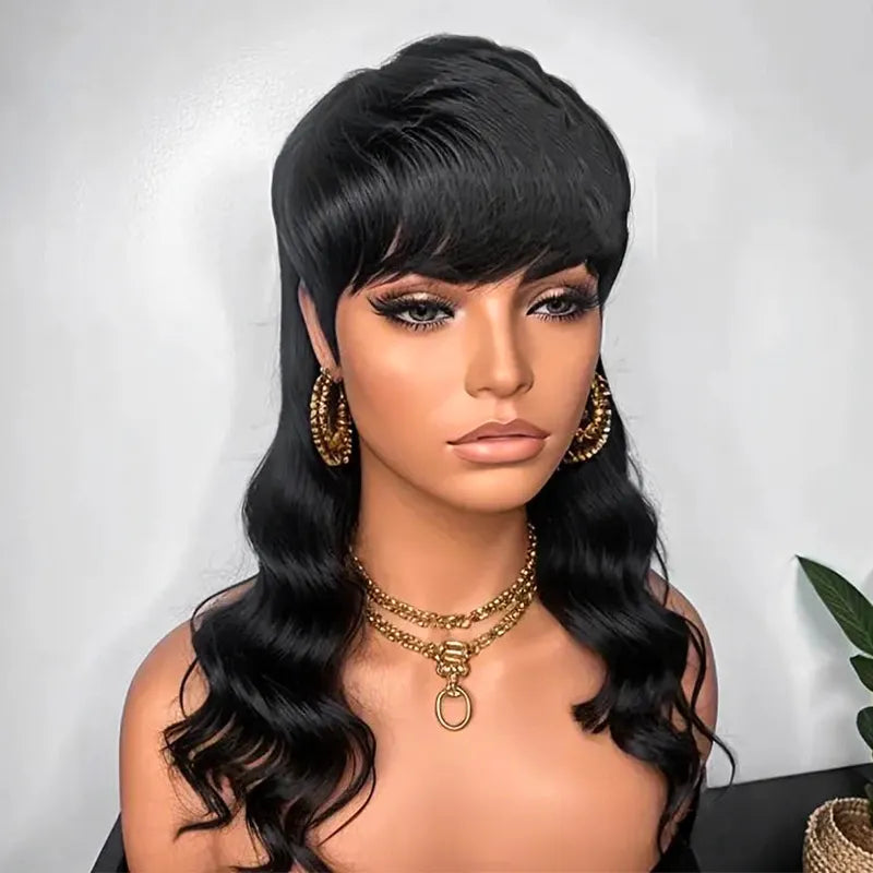 Pixie Cut Wavy Layered Mullet Wig Full Machine Made Human Hair Wig