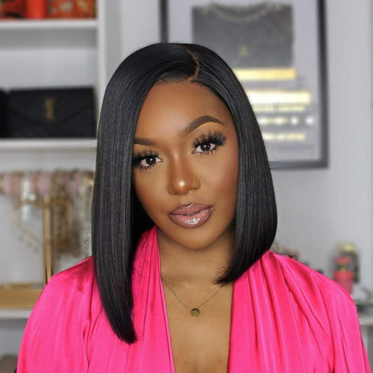 Double Drawn High Density Bone Straight Pull Go 13x4 Lace Bob Wig Lace Frontal Natural Black Glueless Wig