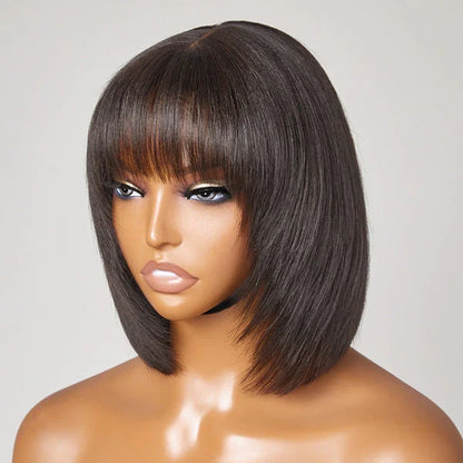 Flash Sale Realistic Look Pull Go Glueless Bob Wig With Bangs Human Hair Wig