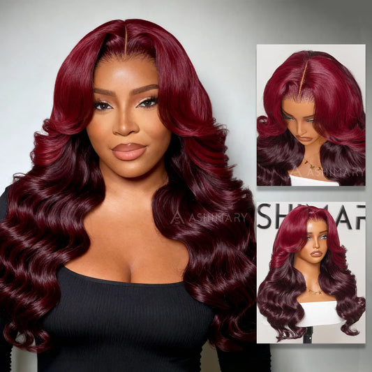 Black Cherry Ombre 6x4.5 Lace Glueless Wig Pre-Everything Bouncy Body Wave 100% Human Hair Wig