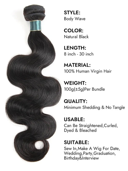 Body Wave Hair Quick Weave 3pcs Brazilian 100% Virgin Human Hair Bundles