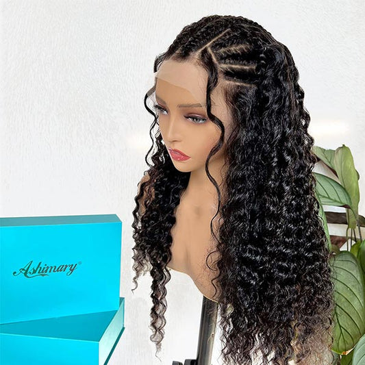 Box Braided Human Hair Micro Braids Style 13x4 13x6 Lace Front Wigs Natural Color