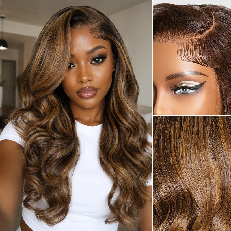 Brown Highlight Ombre 6x4.5 Lace Glueless Body Wave Wig Pre-Everything Salon Style Wig With Baby Hair