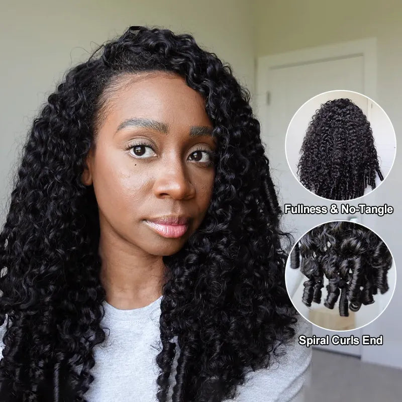 3 In 1 Half Wig Burmese Curly Glueless Install Half Wig With Adjustable Drawstring Flip Over Wig Beginner Friendly