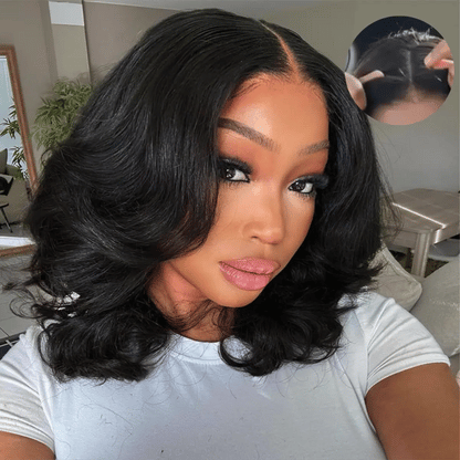 Face Framing Layers Cut Shoulder Length 4x4 Lace Frontal Bob Wig Salon Hairstyles Body Wave Human Hair
