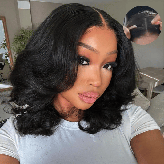 Face Framing Layers Cut Shoulder Length 4x4 Lace Frontal Bob Wig Salon Hairstyles Body Wave Human Hair