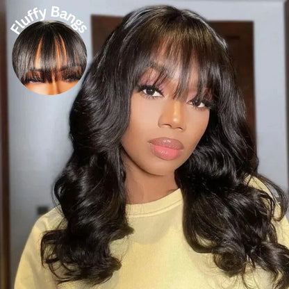 $94 for 20" Throw on & Go Body Wave Wig with Bangs Cost-effective Wig 10A Human Hair