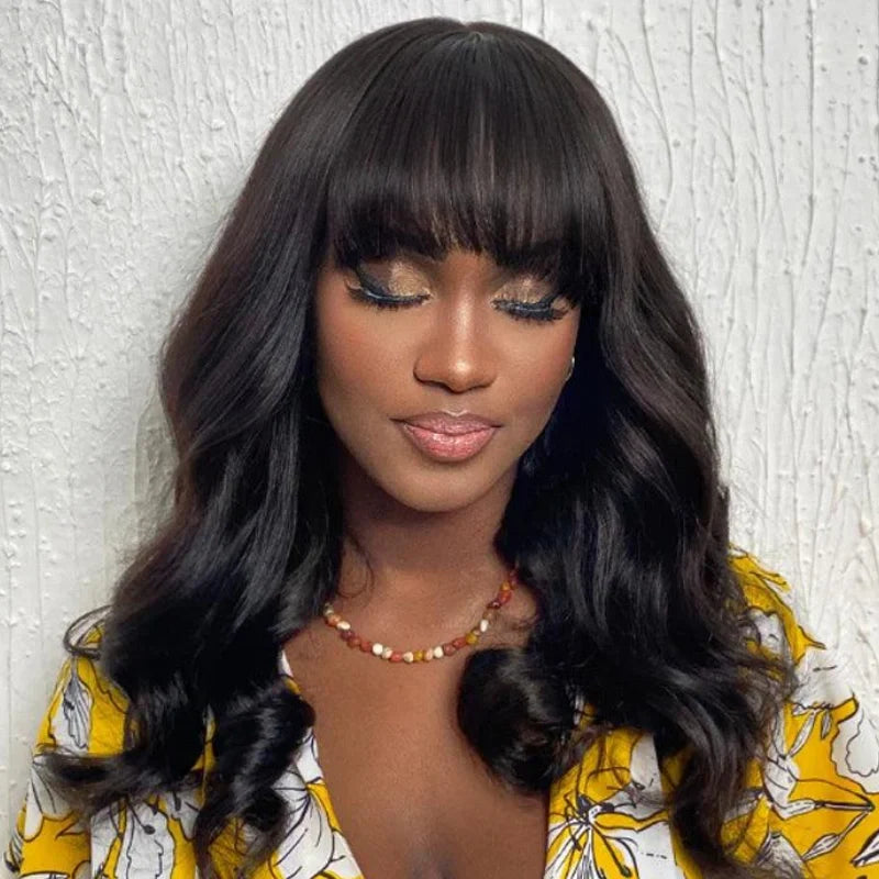$94 for 20" Throw on & Go Body Wave Wig with Bangs Cost-effective Wig 10A Human Hair