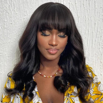 $94 for 20" Throw on & Go Body Wave Wig with Bangs Cost-effective Wig 10A Human Hair