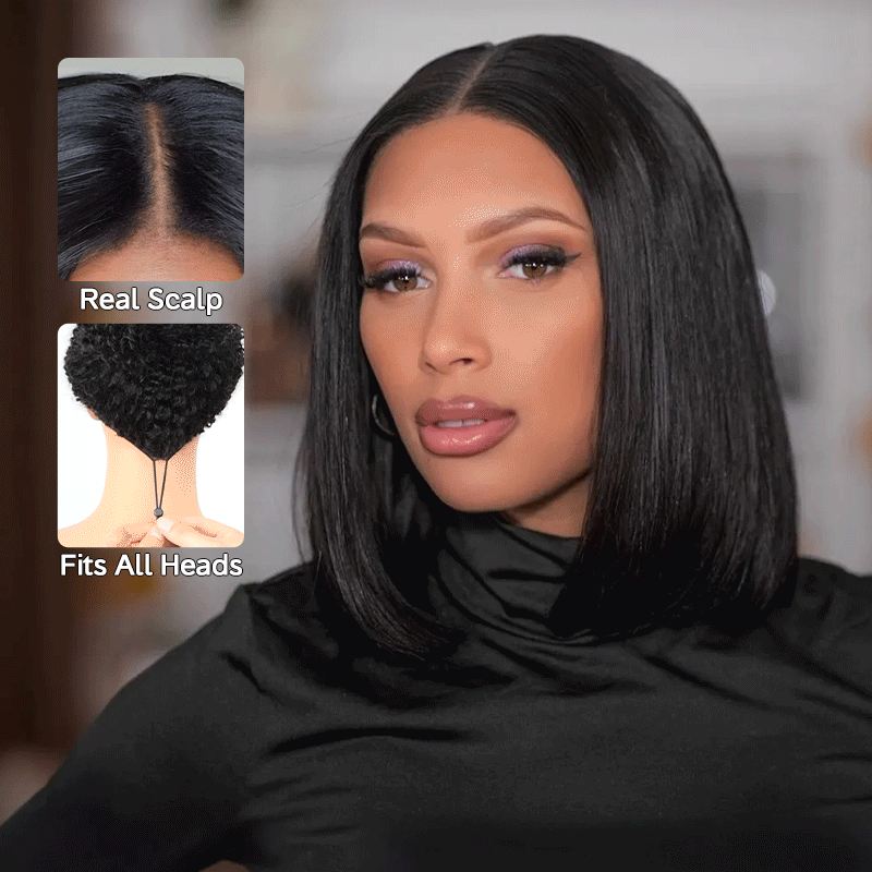 V Part Wig | Glueless Straight Bob Beginner Friendly Natural Scalp Human Hair