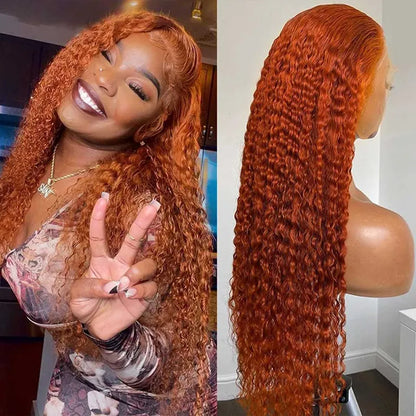 Deep Wave 13*4 13*6 Curly Ginger Color Wig Lace Wigs 180% Density Lace Front Wigs Ashimary
